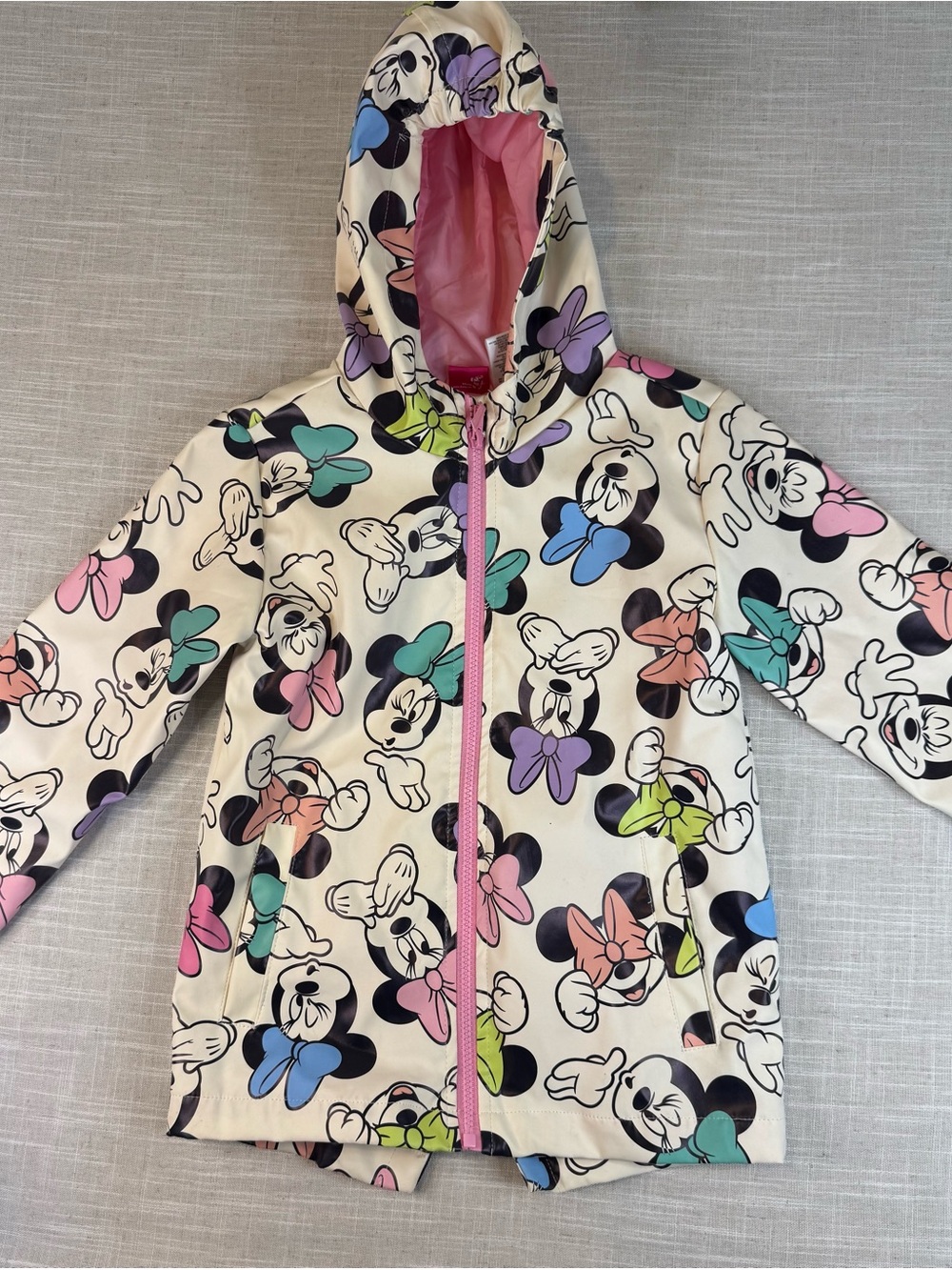 Minnie Mouse Cream Hooded Rain Jacket with Multicolor Bows